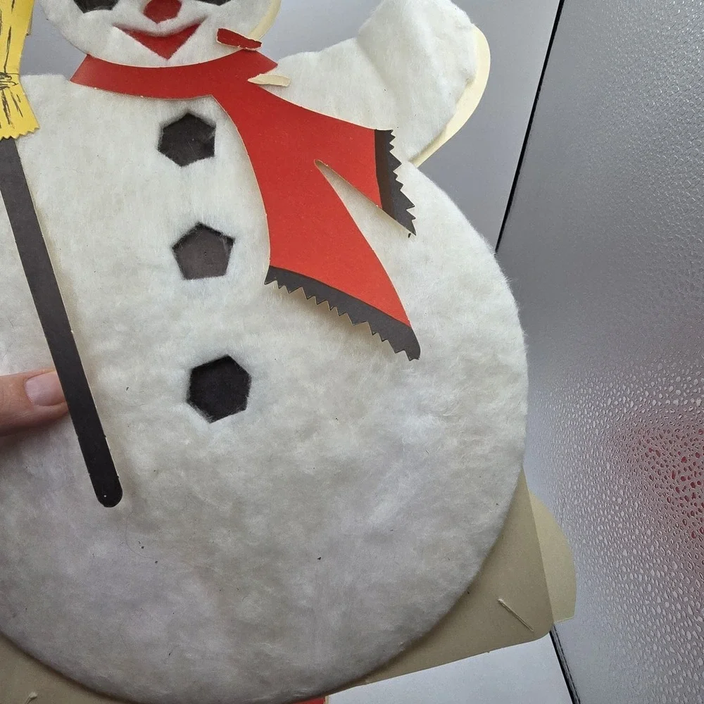Hallmark‎ Christmas Die Cut Christmas Cheery Fluffy Snowman Window Decor Vtg
